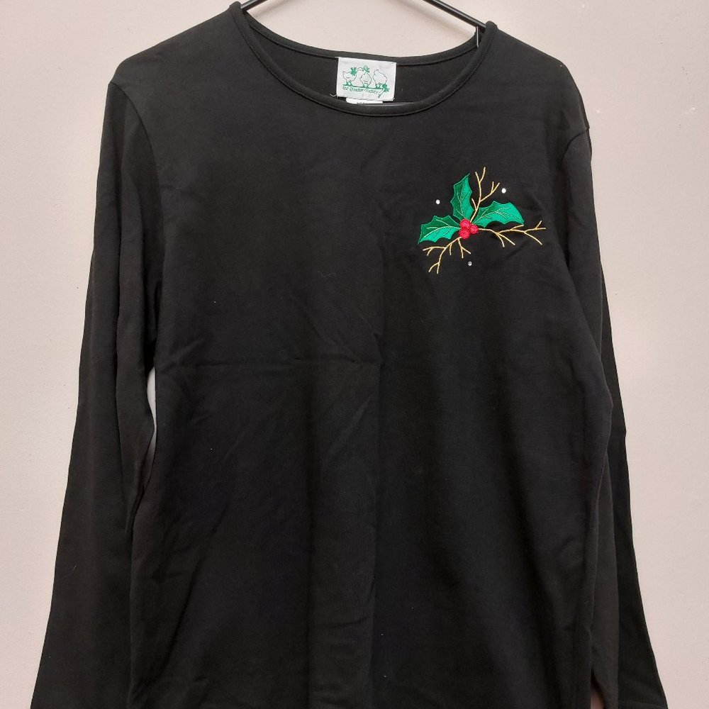 Quacker Factory Knit Shirt with Holly Pocket Detail - NWT - M